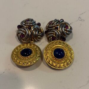 Elegant Gold and Silver Earrings with Blue Accents